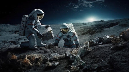 ENVIRONMENTAL STEWARDSHIP in Space: Astronauts Cleaning Up Trash During Their Lunar Expedition.の素材
