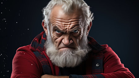 Grimacing Bad Santa Gives An Unfriedly look Directly to the Camera.の素材
