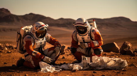 Astronauts Demonstratration Responsibility by Picking Up Trash on Mars During Their Expedition.の素材