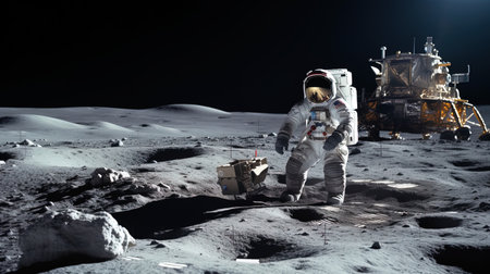 Astronauts Tarnish The Lunar Landscape by Leaving Litter During Their Moon Expedition.の素材