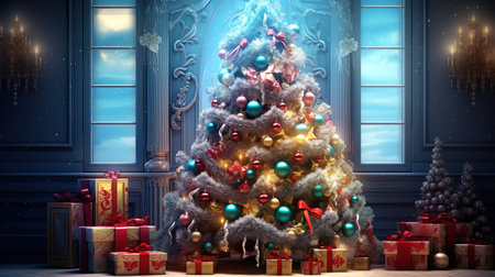 Traditional New Year's spruce with many bright jewelry.の素材