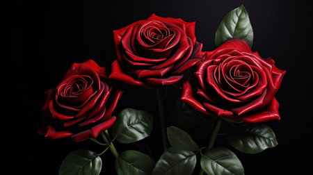 Slightly dark red roses on a black background.の素材