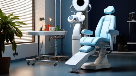 Photo of the chair for ophthalmic procedures in the doctor's office.の素材