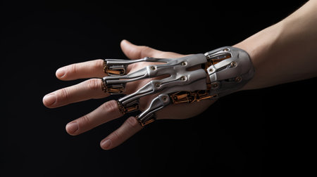 Prosthetic hand with flexible joints for natural support.の素材
