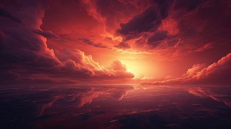 Dark red clouds illuminated by the last rays of sunset.の素材