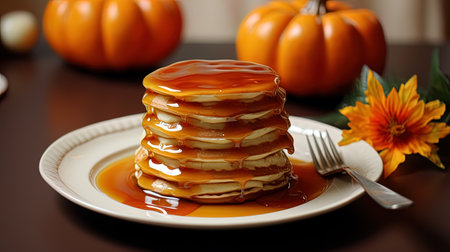 Varenniki with pumpkin filling, served with caramel sauce.の素材