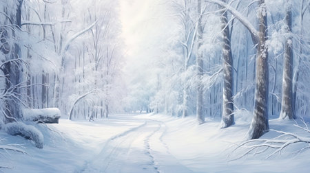 Winter forest wrapped in a white blanket of snow, creating a magical atmosphere.の素材