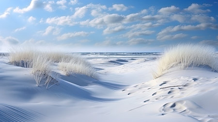 Snow dunes on the ocean, where snow and sea are found in cold harmony.の素材