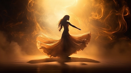 Harmony in the movement of a dancing steam in soft light rays.の素材