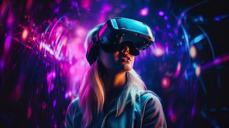 Immersion in technology is a person immersed in virtual reality.の素材