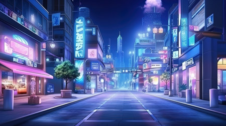 The energy of the city of a night city landscape with bright advertising signs.の素材