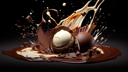 Modern culinary arts: chocolate and vanilla in energetic clashes.の素材