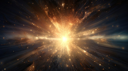 The cosmic fireworks of neurosmos abstract rays of light penetrate the endless cosmos.の素材