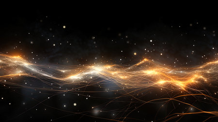 Neural streams in neural cosmos create light traces in black space.の素材