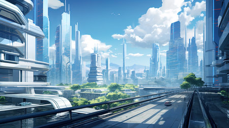 A look into the future is a modern city landscape.の素材