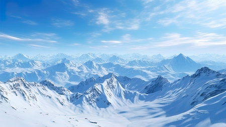 Alpine ridge of mountains covered with snow.の素材