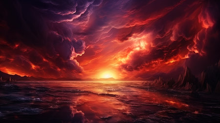 A picturesque sunset of the color of fire in the heavenly palette.の素材