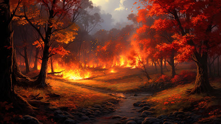 Autumn fire is a fire among autumn leaves.の素材