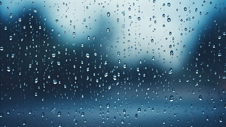 Behind the glass rain drops on the window.の素材