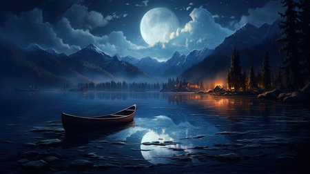 Moonlight on the water is a reflection of the moon on the lake.の素材