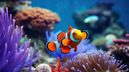 Fish clown in the aquarium is a bright inhabitant of the sea world.の素材