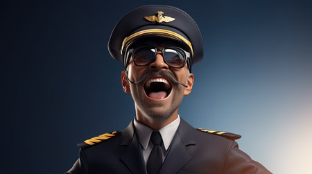 A flying captain is a man with a pilot hat and glasses.の素材
