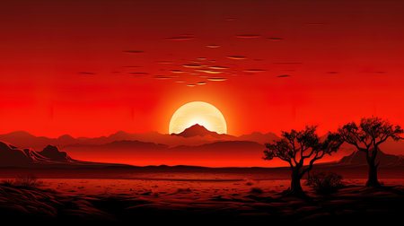 Desert sunset red shades on the horizon.の素材