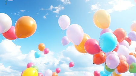 Flight on balloons bright balls in the sky.の素材