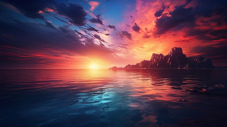 Mysterious sunset contrasting colors on the horizon.の素材