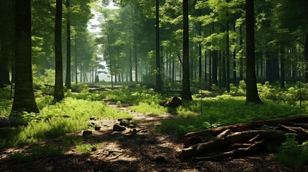 Forest thicket green trees in a thick forest.の素材