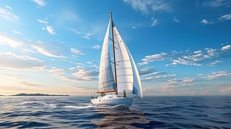 Sailing yacht in the wind on the open sea.の素材