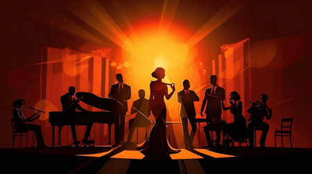 Jazz evening musicians in the backlight on stage.の素材