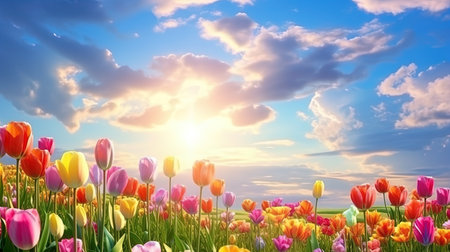 Picturesque tulips bright flowers in the field.の素材