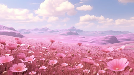 Pink meadows of fields with millions of flowers in pink shades.の素材