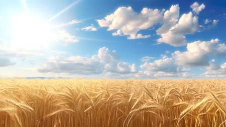 Solar fields wheat fields under the bright sun.の素材