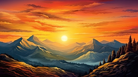 Supply harmony of sunset paint on the background of the mountains.の素材