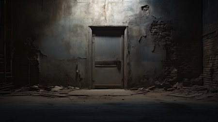 The door to nowhere is an abstract portal in an old building.の素材