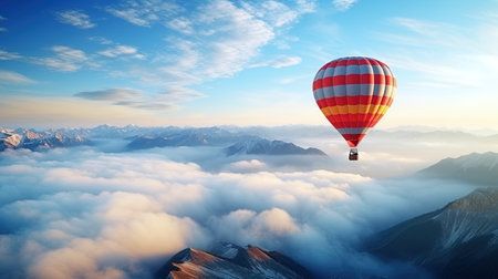 Rising above the clouds a balloon in the sky.の素材