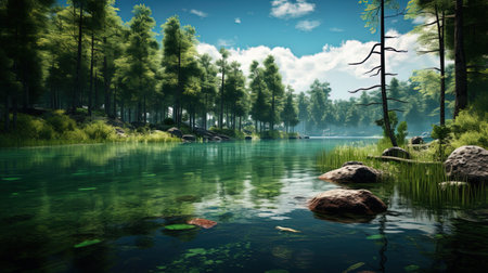 Secret lagoon secluded lake in the forest.の素材