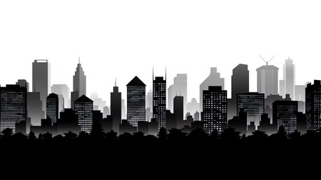 Black white city contrasting silhouettes of buildings.の素材