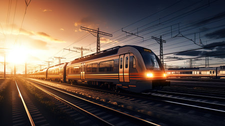 Railways rails and train in dynamics.の素材