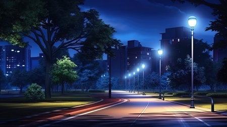 The night light of the city landscape in illumination.の素材