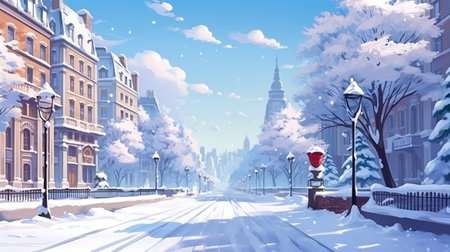 Winter city of streets in snow decoration.の素材