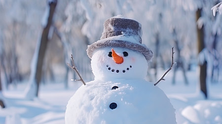 Winter portrait of the face of the snow man against the backdrop of snow.の素材