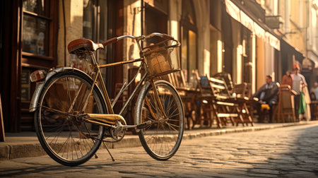 Time travels old bicycles on the street.の素材