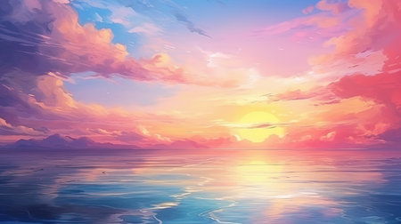 Watercolor sunset pastel shades of the evening sky.の素材