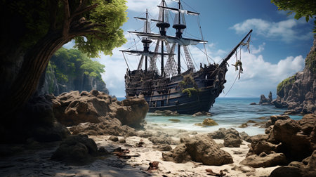 Treasure island of an abandoned pirate ship.の素材
