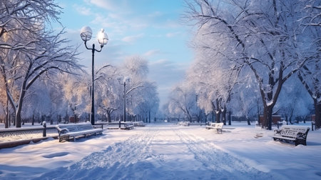 Winter city landscape city park in the snow.の素材