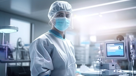 A concentrated medical worker ready to answer all patients of the patients.の素材