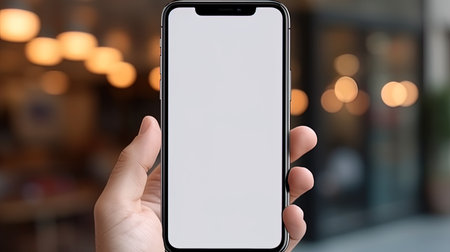 Mokap hands with a phone, creating a realistic visual presentation of the application.の素材